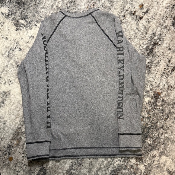 Harley-Davidson Mens Gray Long Sleeve Henley Shirt Graphic Sleeves Medium - Picture 3 of 5